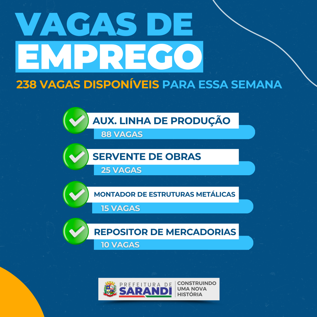 Agência do trabalhador de Sarandi inicia semana ofertando 238 vagas de emprego